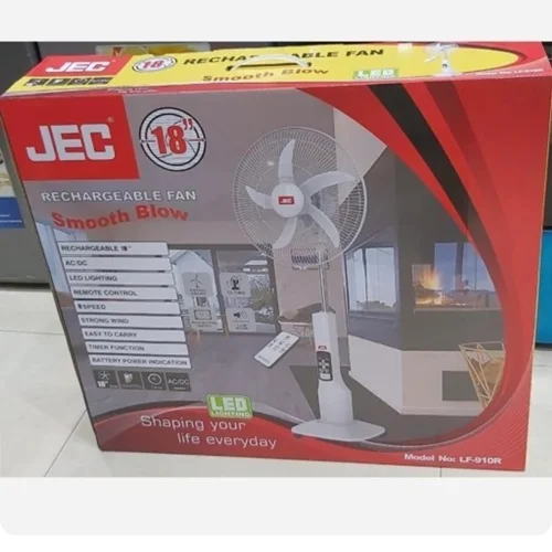 پنکه شارژی و برقی JEC ریموت دار 5 پره 18 اینچ مدل 910